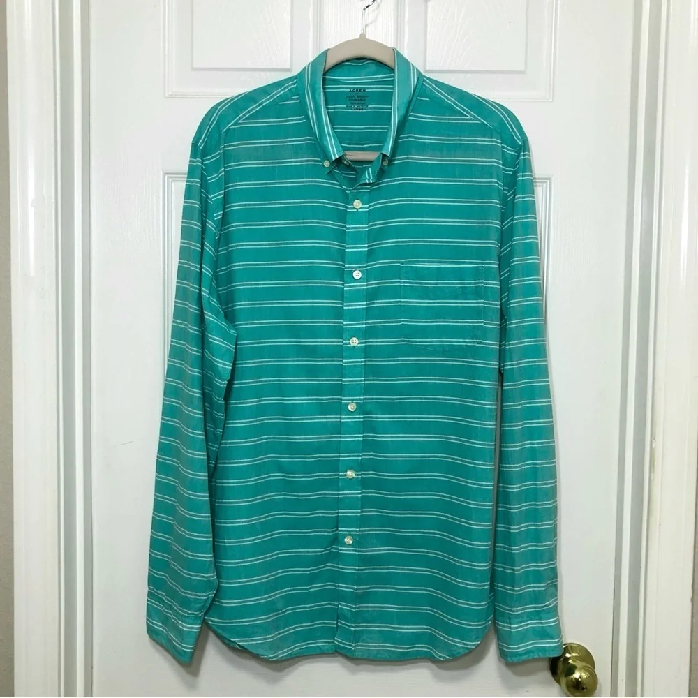J.Crew Cotton Light‎ Weight Chambray Stripes Button Down Long Sleeve Shirt L